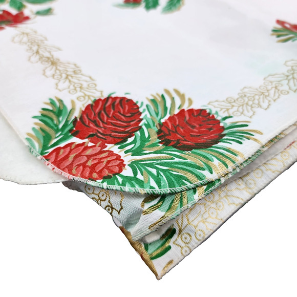 VTG Christmas Tablecloth 70x50 Plastic Covered Felt Back White Red Bells Holiday - Picture 4 of 8